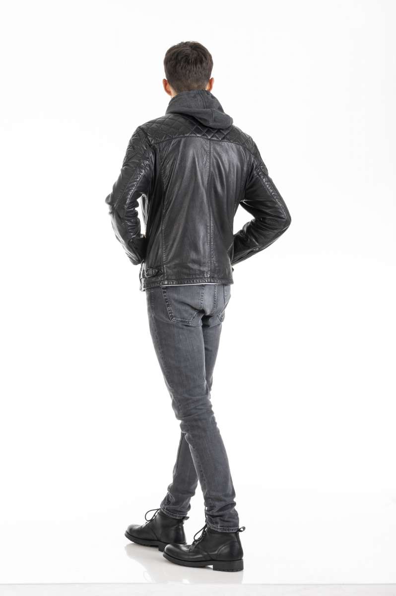 Lederjacke mit Kapuze Nevio