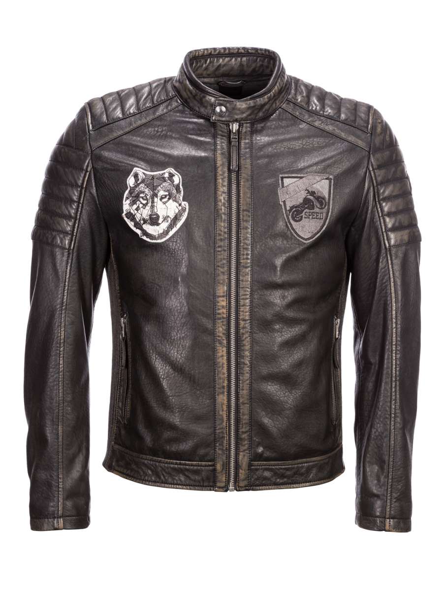Bikerjacke aus Leder Nick mit Aufnäher