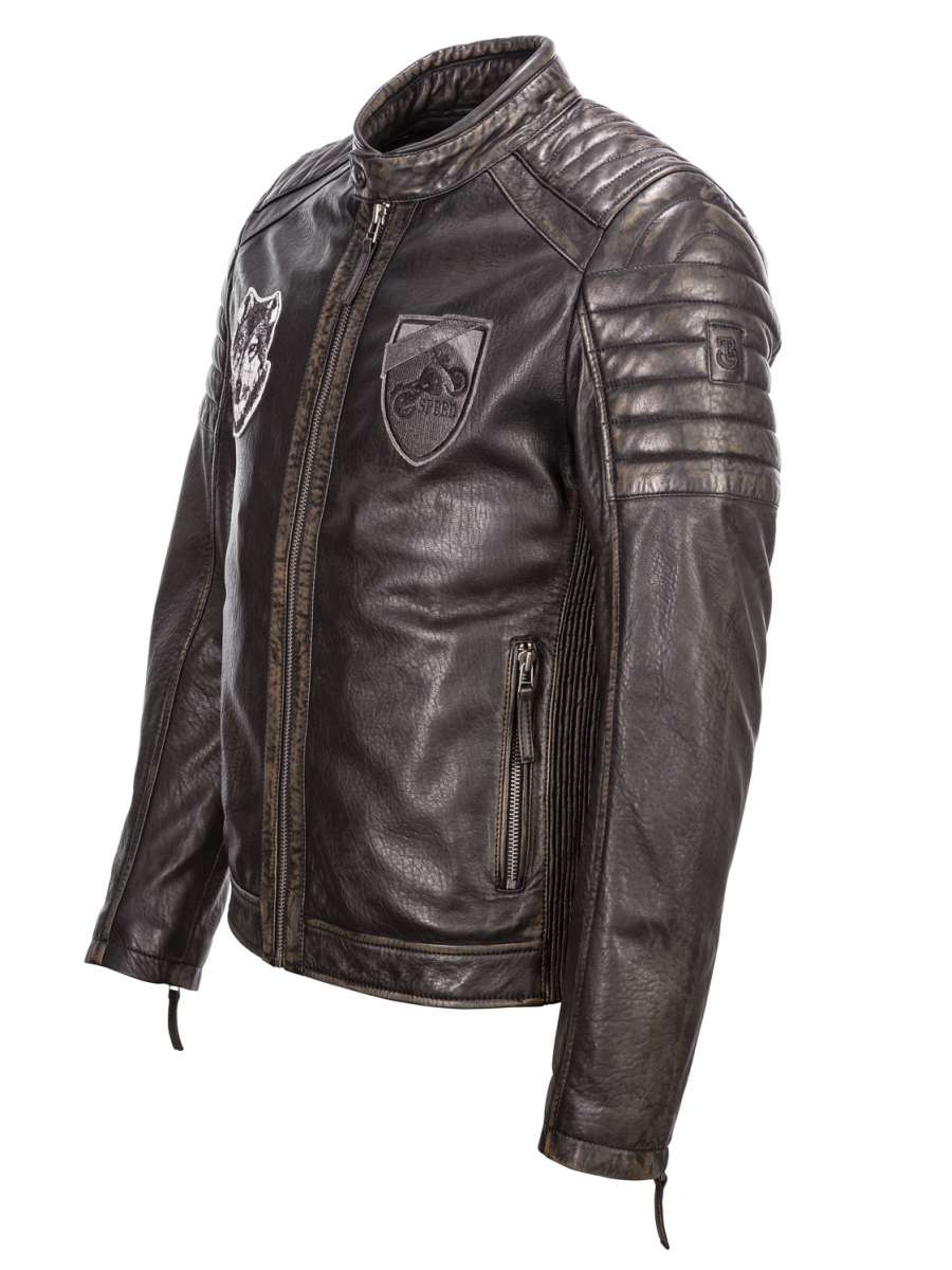 Bikerjacke aus Leder Nick mit Aufnäher