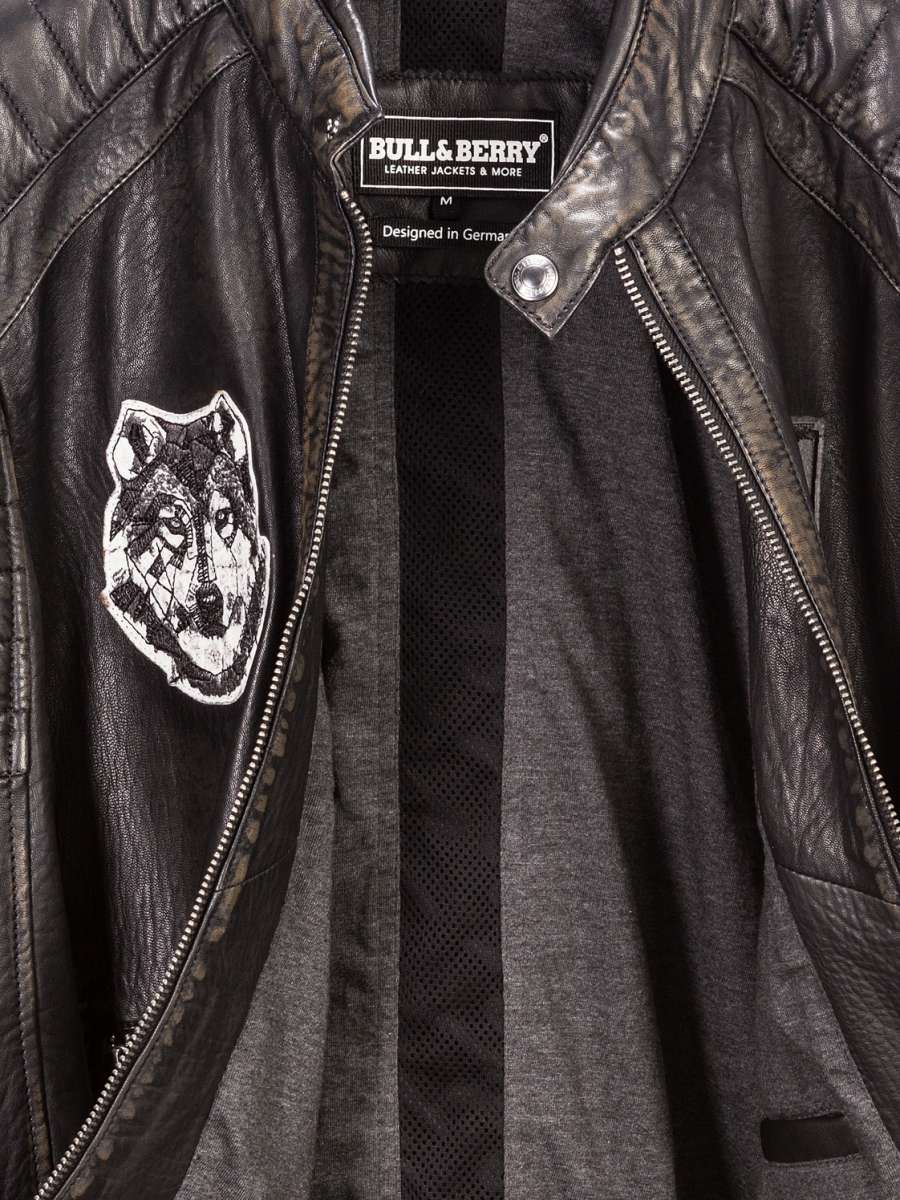 Bikerjacke aus Leder Nick mit Aufnäher