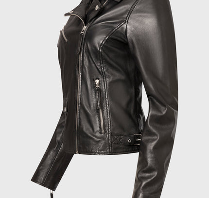 KATE- Biker lederjacke mit Reverskragen