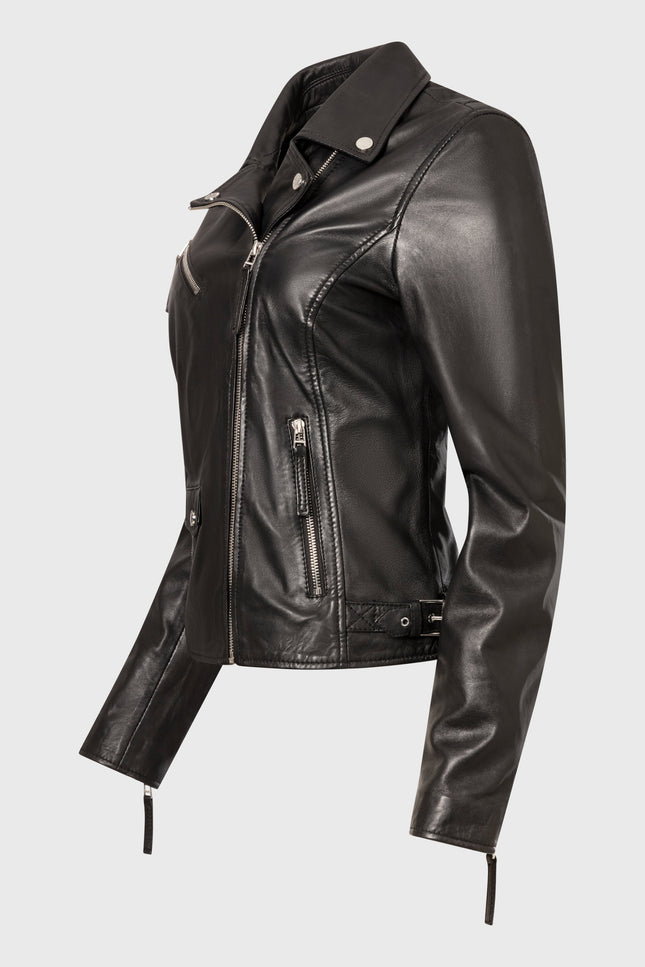 KATE- Biker lederjacke mit Reverskragen