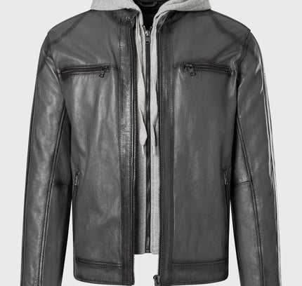 Melvin Lederjacke mit Kapuze