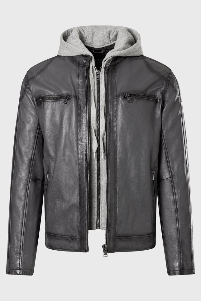 Melvin Lederjacke mit Kapuze