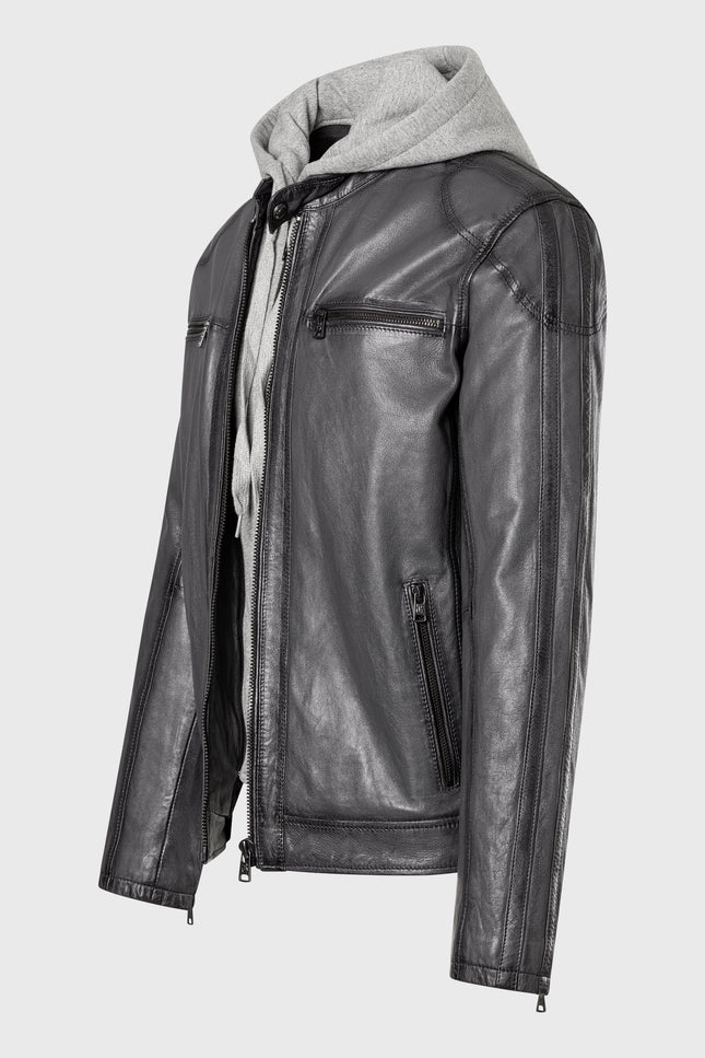 Melvin Lederjacke mit Kapuze