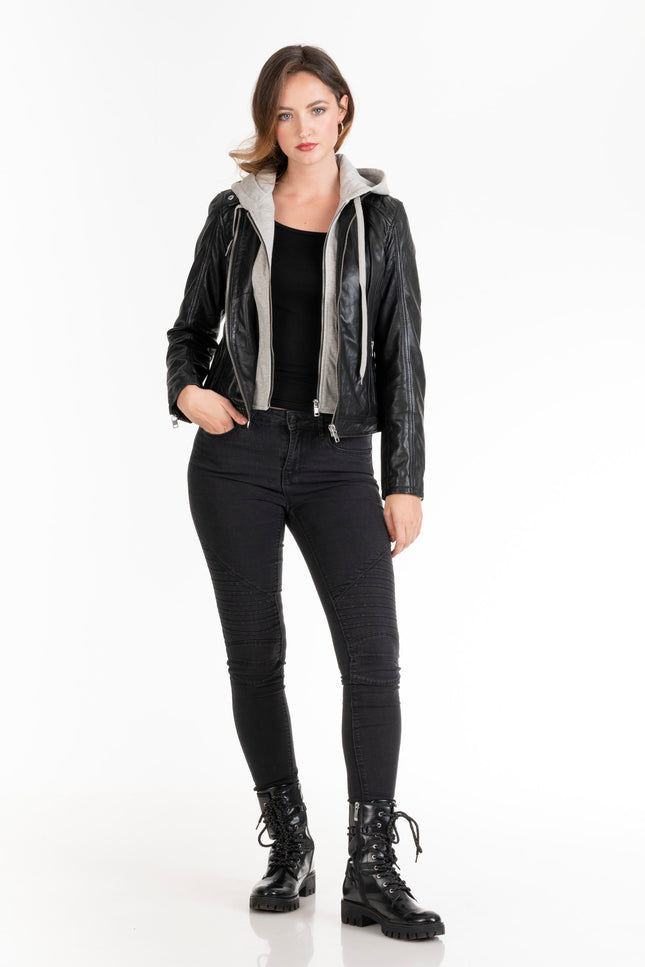 Diana Hood  Lederjacke mit Kapuze
