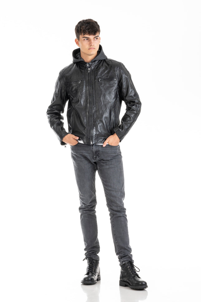 Melvin Lederjacke mit Kapuze